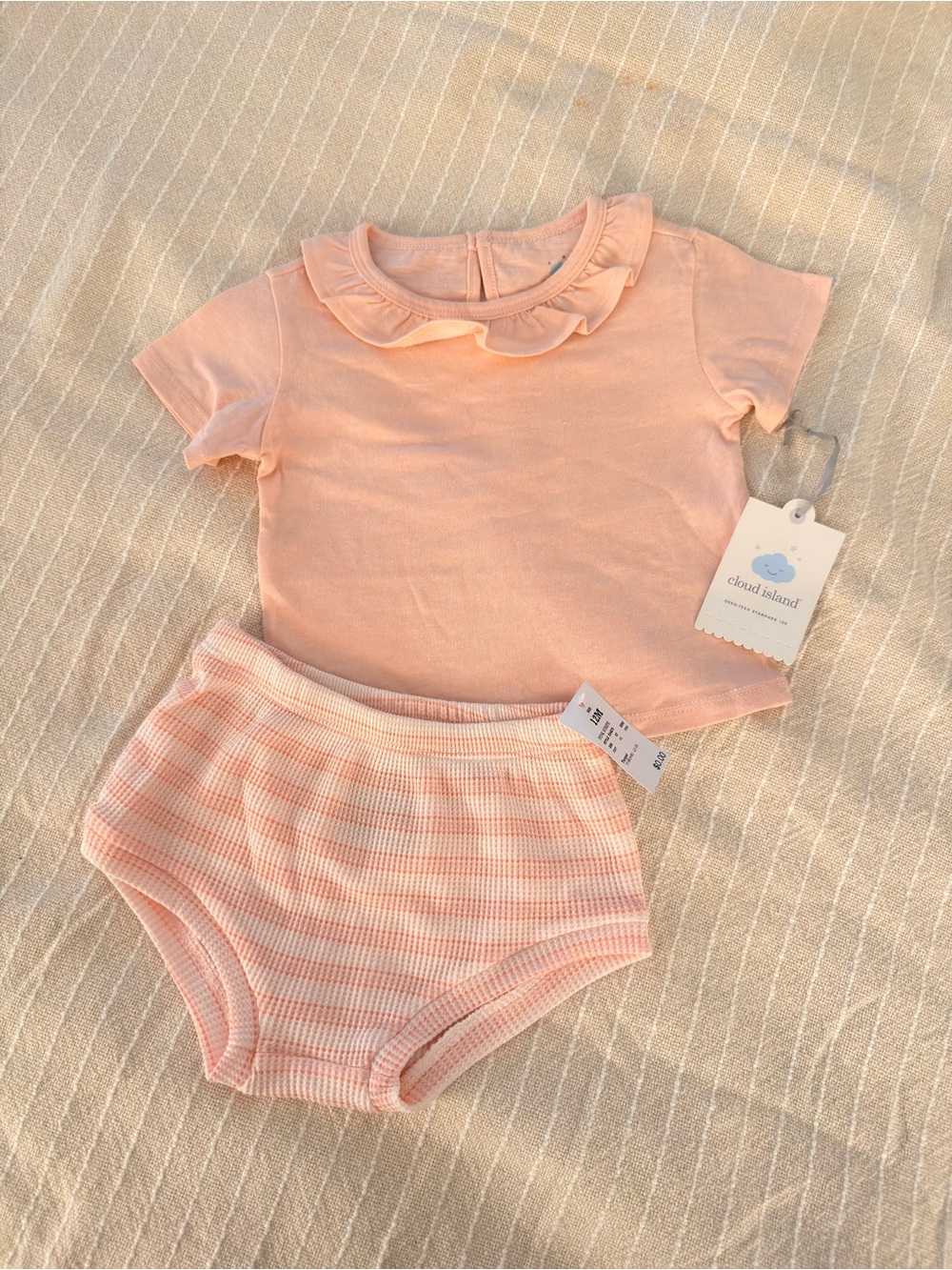 cloud island Peach Ruffle Collar Top & Striped Knit Bloomers